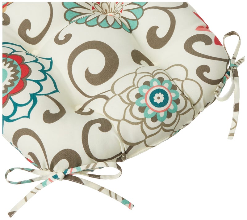 Pillow Perfect Bright Floral Indoor/Outdoor Tufted Wicker Seat Cushion With Ties, 2 Count, 17" x 17.5", Blue/Brown Pom Pom Play - Image 3